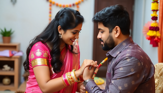 sister tying rakhi to brother