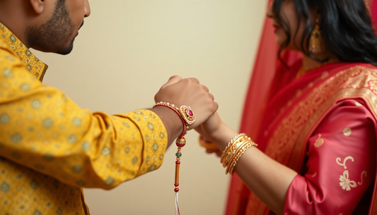 sister tying rakhi on brother's hand