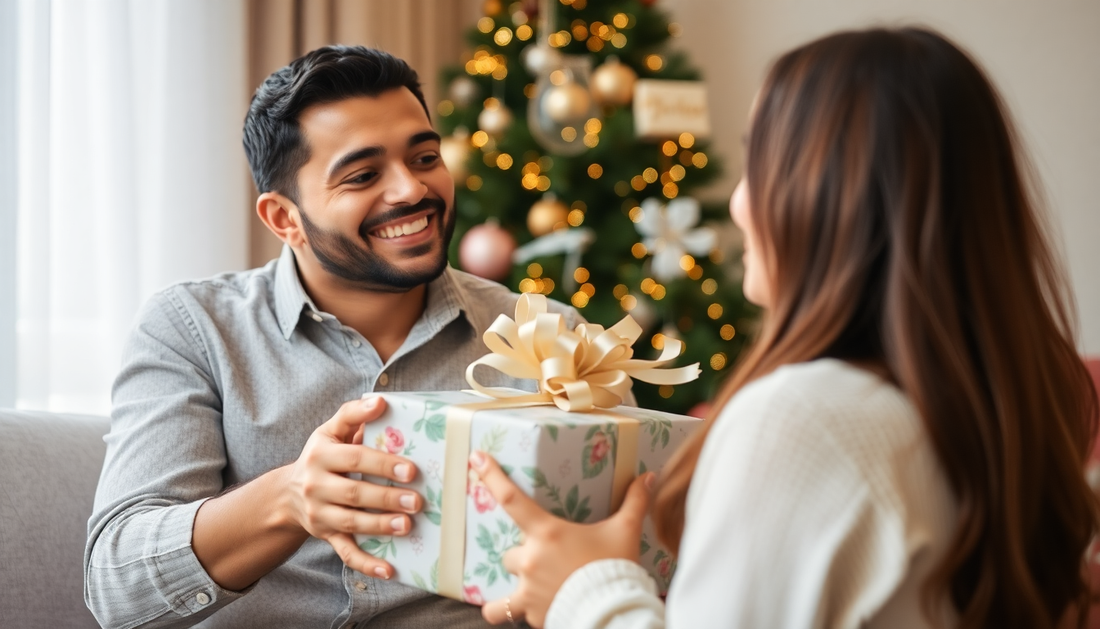 Brother giving a beautifully wrapped gift to sister
