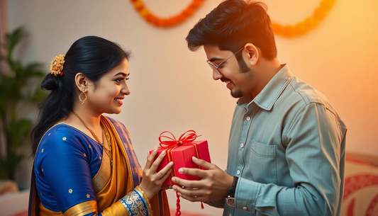 sister giving gift to brother on rakshabandhan