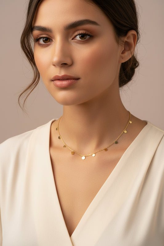 Elegant 18k gold plated stainless steel necklace with charming round pendants for a stylish look