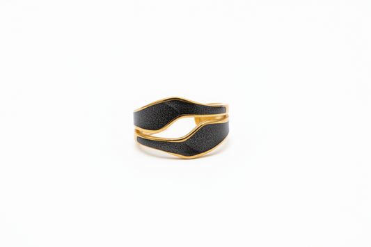 Lustre of Love Black and Gold Ring with Unique Design in Stainless Steel Adjustable Size