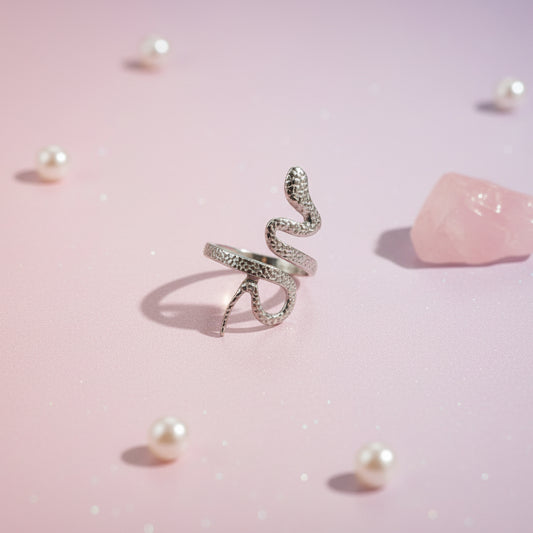 Lustre of Love stainless steel adjustable size snake ring with a sleek design and sparkling details