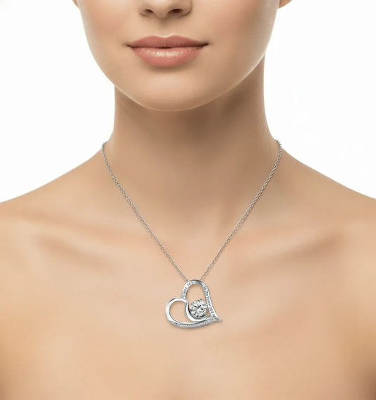 Lustre of Love silver moon and heart pendant with diamond center and I love you to the moon and back engraving