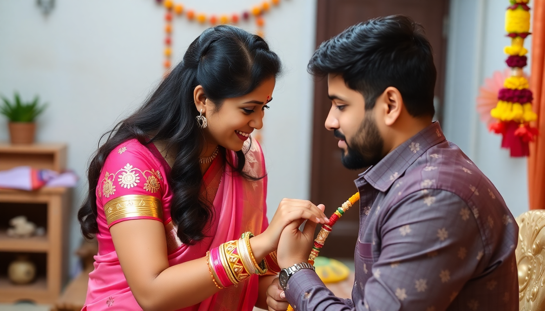 sister tying rakhi to brother 