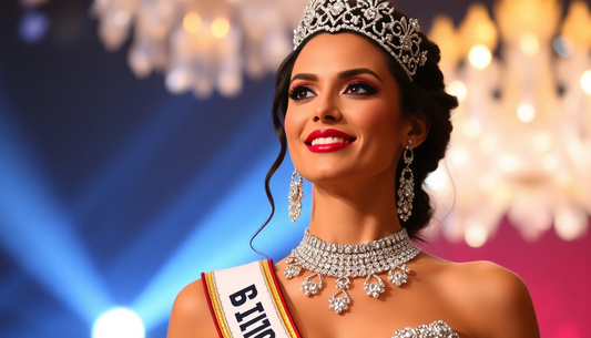 Elegant jewelry worn by a beauty queen on stage