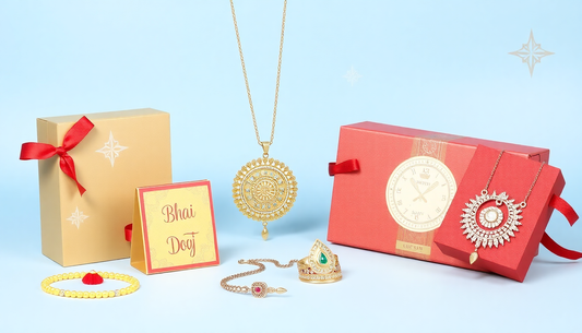 A collection of affordable Bhai Dooj gifts with jewelry