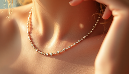 Hypoallergenic jewelry on delicate skin, shining beautifully
