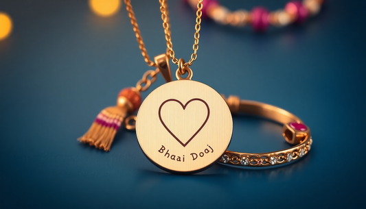 Engraved Pendants with image of heart and no text and bracelets for Bhai Dooj celebration