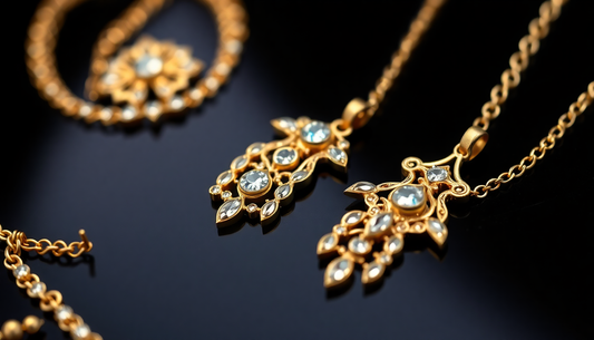 A close-up of 18k gold plated jewelry pieces