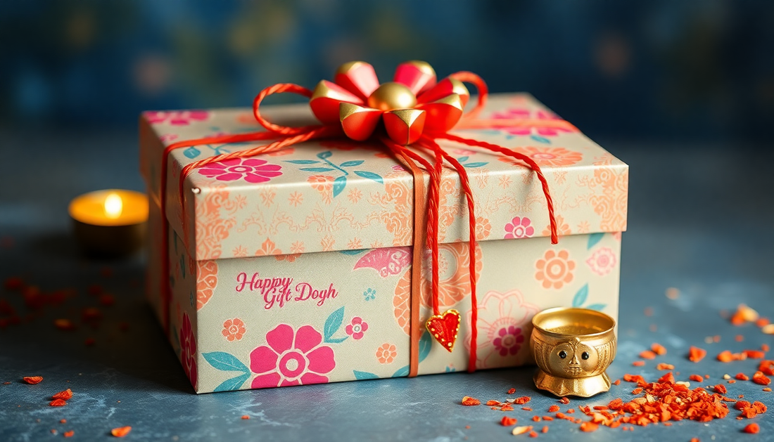 A beautifully wrapped Bhai Dooj gift box