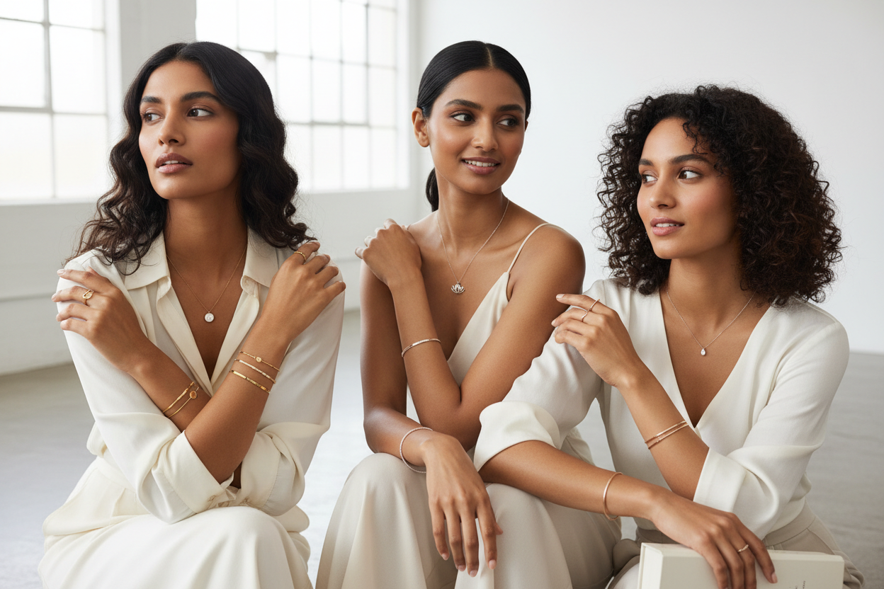 Elegant women wearing women's stainless steel jewellery for versatile day to night styling and refined design