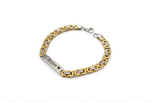 Personalized Dual-tone Stainless Steel Byzantine Chain ID Bracelet.