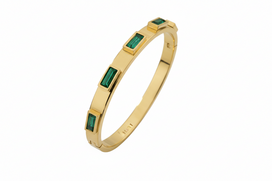 18k Gold PVD Plated Stainless Steel Green Zircon Stone Bangle