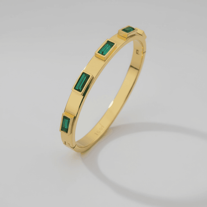 18k Gold PVD Plated Stainless Steel Green Zircon Stone Bangle