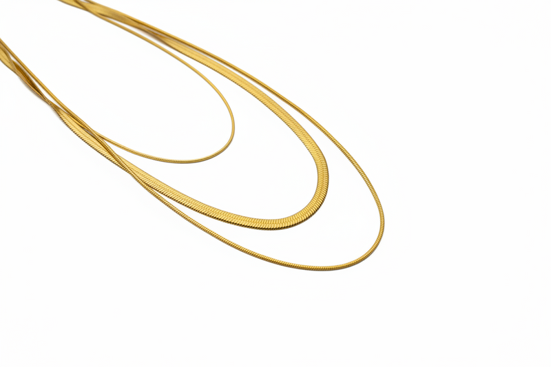 18k Gold-Plated Triple-Layered Snake Chain Necklace Stainless Steel