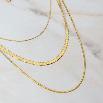 18k gold plated layered snake chain necklace with a sleek and modern design
