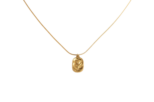 Personalised 18k Gold-Plated Stainless Steel Rose floral pendant necklace