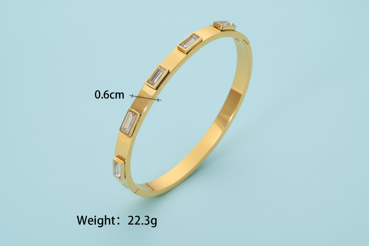 Lustre of Love 18k gold plated stainless steel bangle with elegant design and gemstones