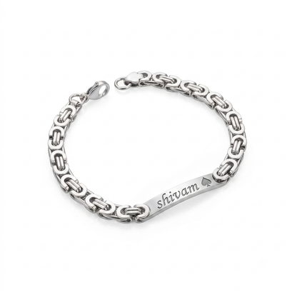Personalized Silver-toned Byzantine Chain ID Bracelet