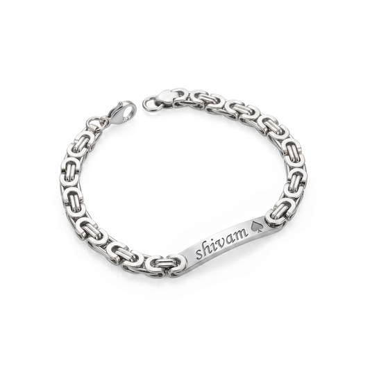Personalized Silver-toned Byzantine Chain ID Bracelet