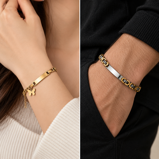 Custom Name Couple Bracelet Set – Gold & Silver