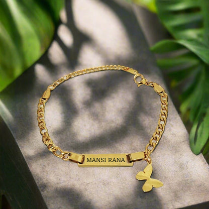 Gold ID Bracelet with Butterfly Charm – Stainless Steel 316L