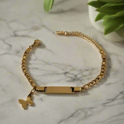 Gold ID Bracelet with Butterfly Charm – Stainless Steel 316L