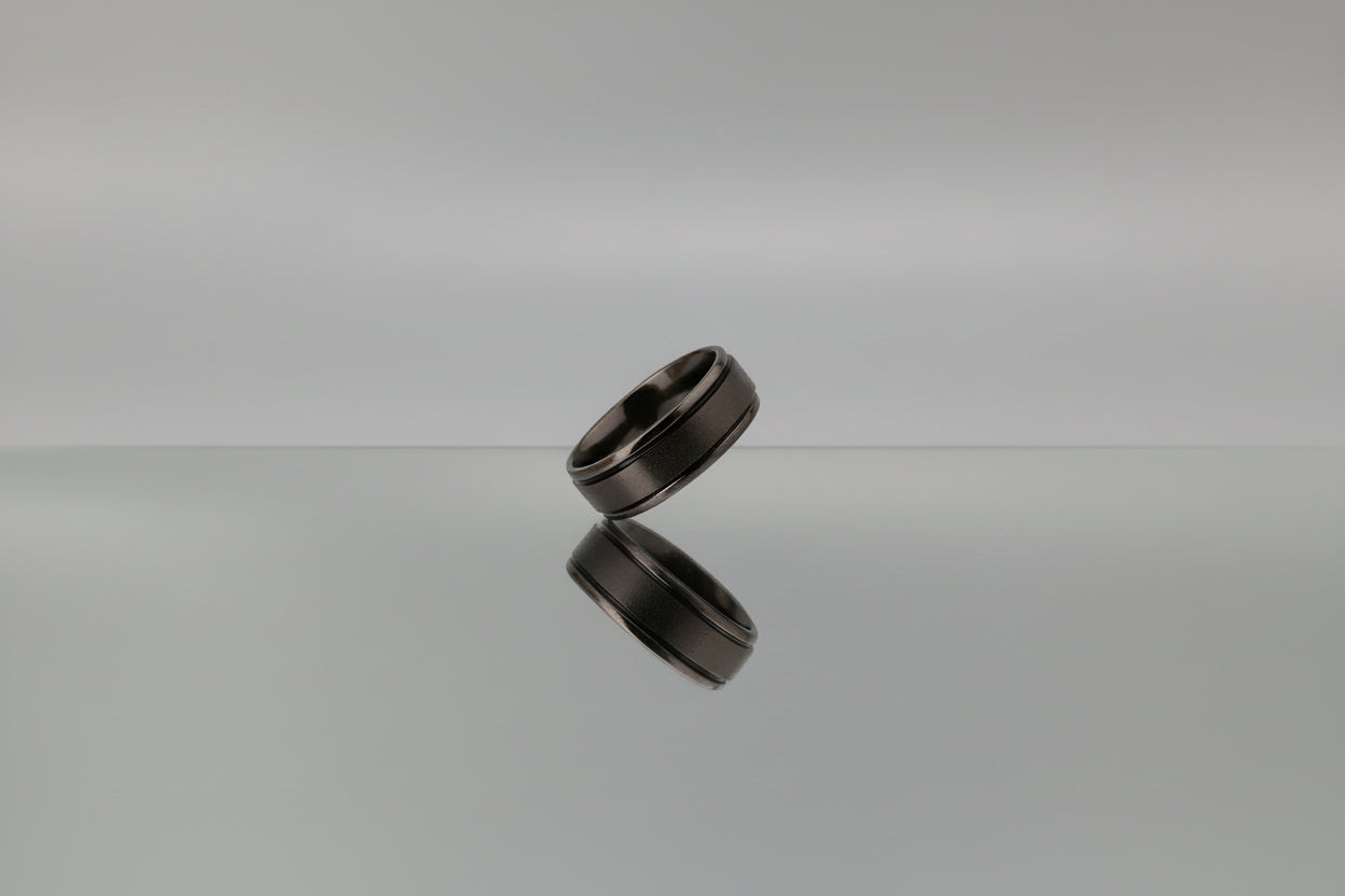 Lustre of Love black stainless steel ring with a sleek design and polished finish