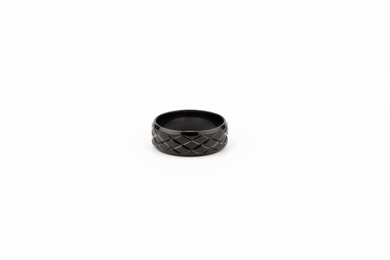 Lustre of Love black stainless steel ring with a stylish woven design for a modern look