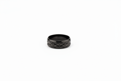 Lustre of Love black stainless steel ring with a stylish woven design for a modern look