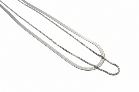 Dual Layer Silver Chain Necklace Stainless Steel PVD Plated