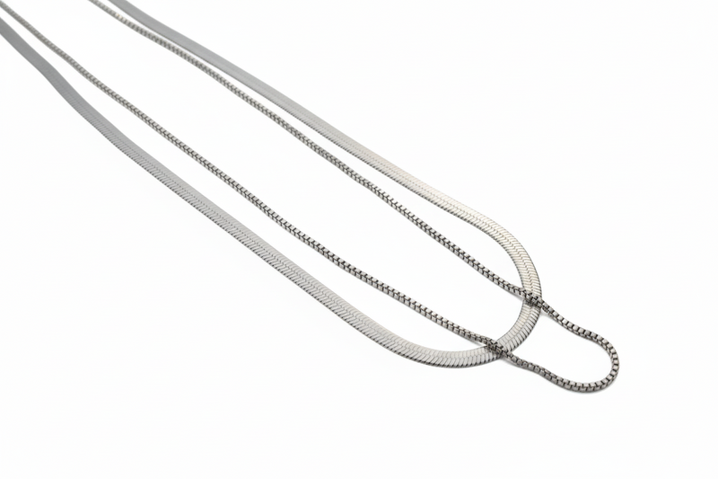 Dual Layer Silver Chain Necklace Stainless Steel PVD Plated