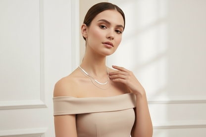 Dual Layer Silver Chain Necklace Stainless Steel PVD Plated