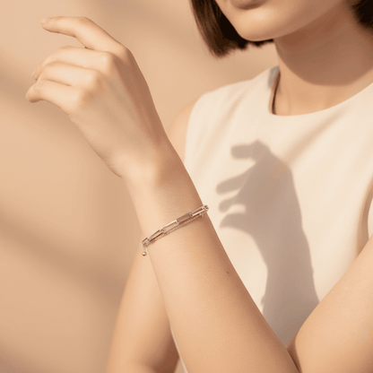 Dual Layer Silver Paperclip Chain Bracelet Stainless Steel