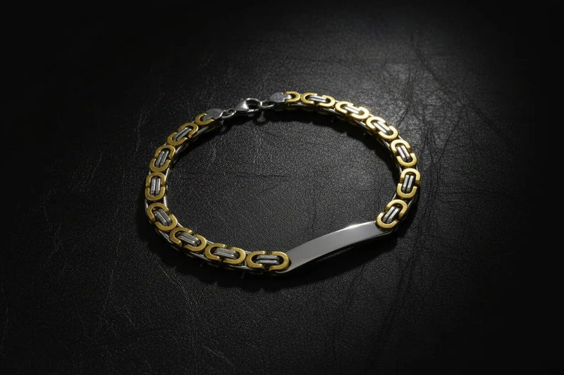 Elegant dual tone byzantine bracelet with mixed gold and silver links for a stylish look