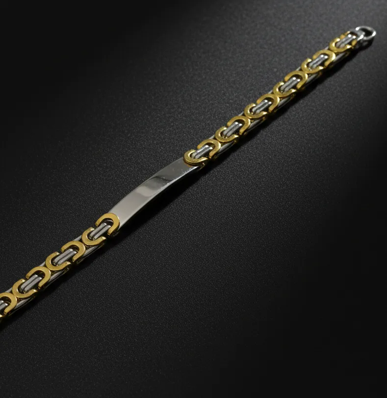 Stylish dual tone byzantine bracelet featuring gold and silver links for a modern look