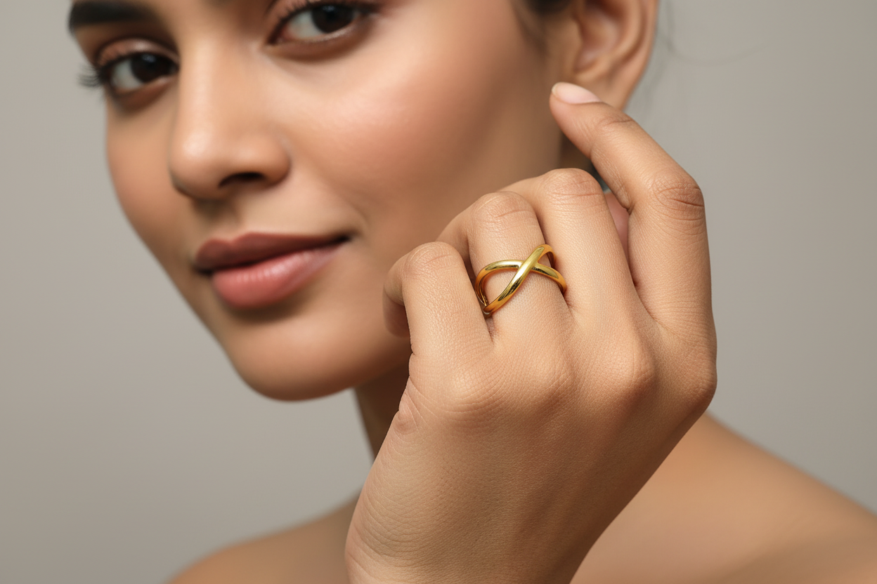 Elegant Lustre of Love infinity ring made from stainless steel adjustable size for a perfect fit