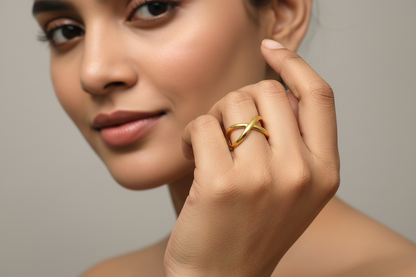 Elegant Lustre of Love infinity ring made from stainless steel adjustable size for a perfect fit