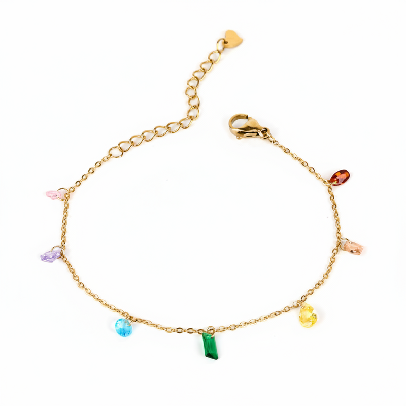 Gold plated gemstone bracelet featuring multicoloured gemstones for a vibrant accessory