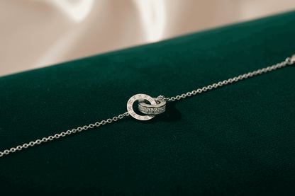 Interlocking Circles Chain Bracelet, One Ring Featuring Stone Stainless Steel