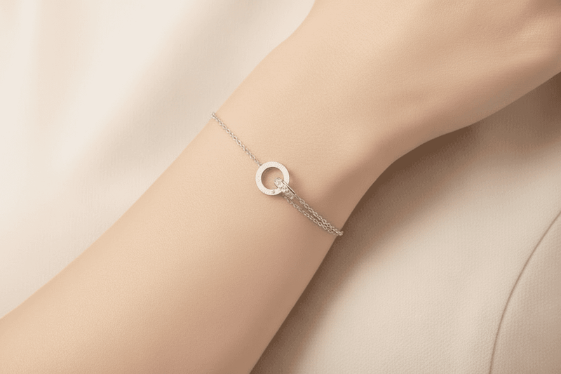 Interlocking Circles Chain Bracelet, One Ring Featuring Stone Stainless Steel