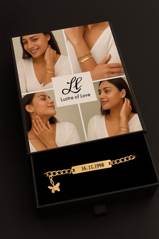 Lustre of Love custom photo jewellery gift box with personalized bracelet and elegant design