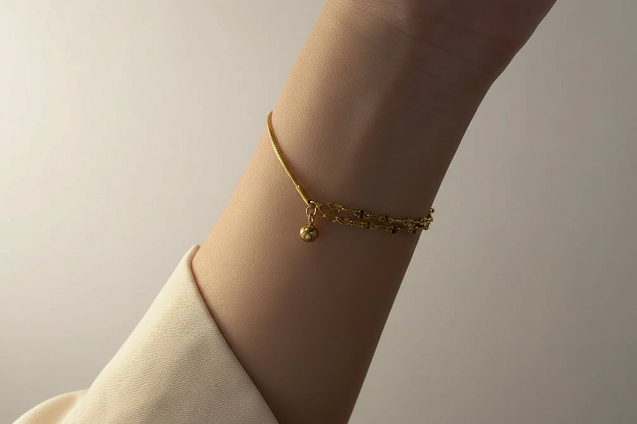 Lustre of Love elegant Orb and Link bracelet in gold, perfect for stylish everyday wear