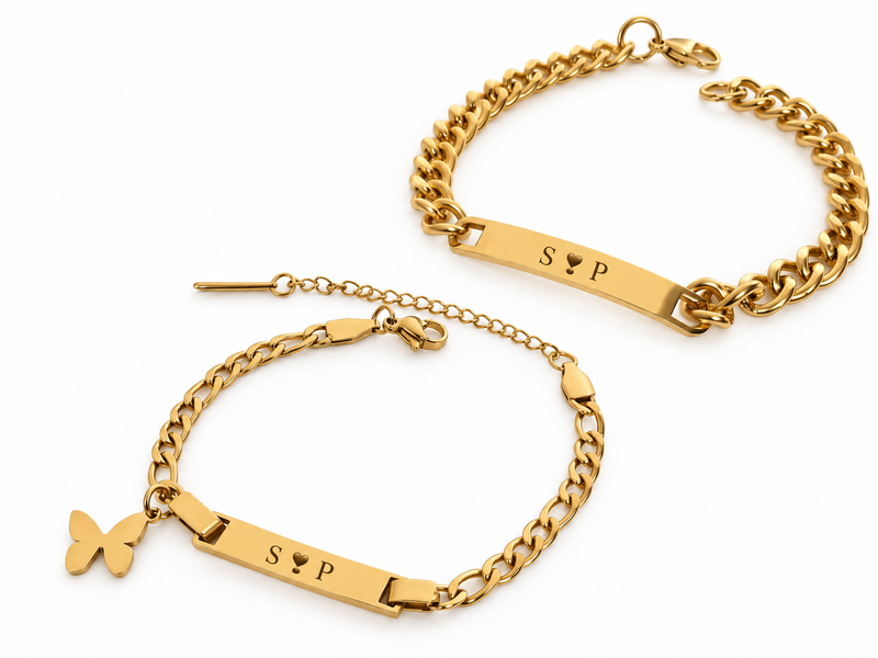 Personalized Couple Bracelet Set | His & Hers Matching Bracelets Stainless Steel 316L