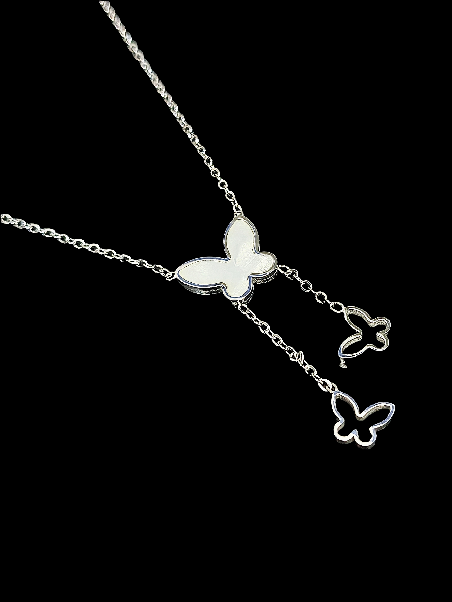 Lustre of Love silver butterfly pendant necklace with three delicate butterfly charms on chain