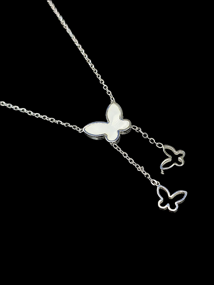 Lustre of Love silver butterfly pendant necklace with three delicate butterfly charms on chain