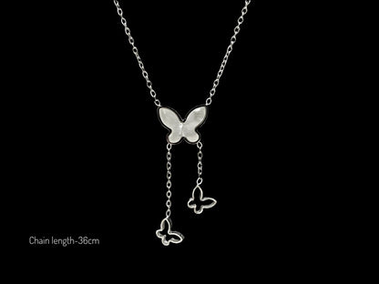 Lustre of Love silver butterfly pendant necklace with two dangling butterfly charms and 36cm chain
