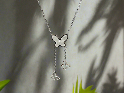 Lustre of Love silver butterfly pendant necklace with dangling butterfly charms on delicate chain