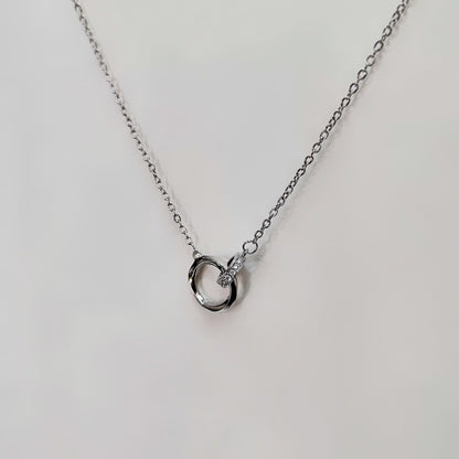 Silver interlocked ring pendant necklace with delicate chain by Lustre of Love